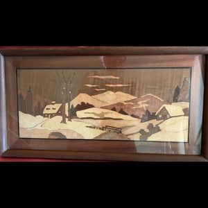 Marquetry (Art made from wood) Stunning Snow Scene